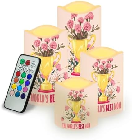 Carnation Flameless Candles LED Pillar Candles Battery Operated Candles with Remote and Timers Color Changing Electric Fake Plastic Candles Mothers Day Decor Set of 4 by Uorisanigo