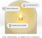 Luminara Realistic Flameless LED Set of 3 Ivory Pillar Candles, Home Safe Moving Flame Melted Top Illumination, Battery Operated Remote Control w/Timer - Image 4