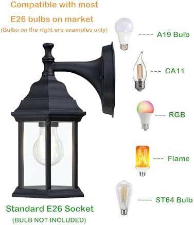 LIT-PaTH Outdoor Wall Light Fixture, Antirust Aluminum Glass, Black 2 Pack - Image 4