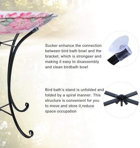 MUMTOP Outdoor Glass Birdbath with Metal Stand for Garden Cardinal Decor - Image 5