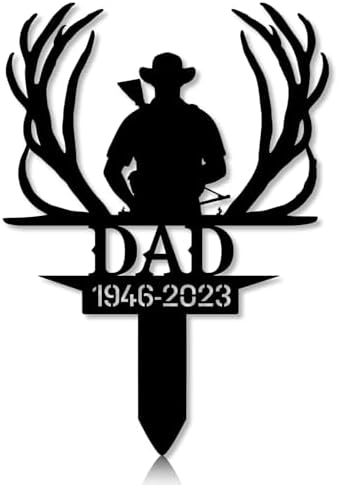 Personalized Hunter Grave Marker Hunter Dad with Deer Antlers Memorial Garden Stake 8-24 inch Hunter Dad Loss Gift, Hunter Memorial Gift Loss of Loved One (Hunter Dad with Deer Antlers) by Linktee