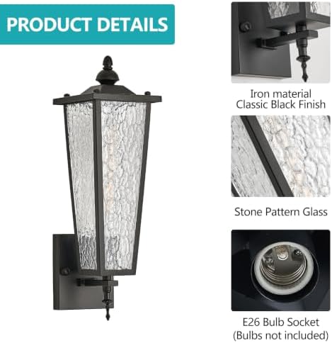 2-Pack Outdoor Wall Light,Black Exterior Waterproof Lantern - Image 3