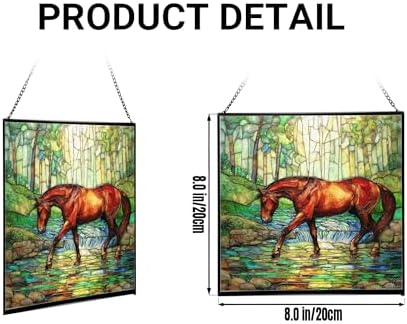 Chestnut Tennessee Walking Horse Stepping Through Shallow Creek Square Suncatcher – Stained Glass Style Window Panel with Scene, Custom Decorative Hanging Art for Equestrian Home, Christmas TIWa3X - Image 2