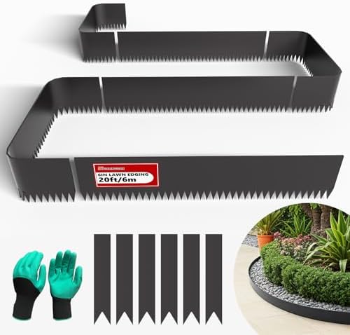 20ft. 6-Pack Galvanized Steel Landscape Edging - 40" L x 6" H Lawn Edging with 6 Stakes, Hammer-in Metal Garden Border for Landscaping, Lawn & Yard (Black) by STIRLINGEARINC