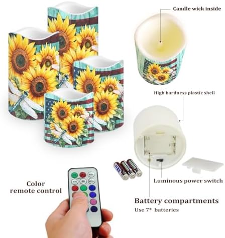 Sunflower Flameless Candles LED Pillar Candles Battery Operated Candles with Remote and Timers Color Changing Electric Fake Plastic Candles Living Room Home Table Decor Set of 4 - Image 3