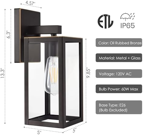 GRUENLICH Outdoor Porch Light, Rustproof Wall Sconce, Tempered Glass - Image 5