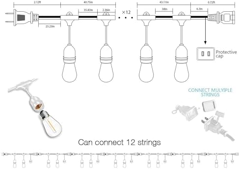 Banord White Outdoor String Lights, 96FT Commercial Grade Patio Lights with 30 1W S14 Dimmable Shatterproof LED Bulbs, Heavy Duty Hanging Lights for Outdoor, Waterproof String Lights (2x48FT) - Image 4