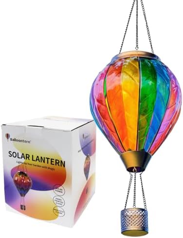 Chevron Rainbow Hot Air Balloon Solar Lantern with Flickering Flame by Balloontern
