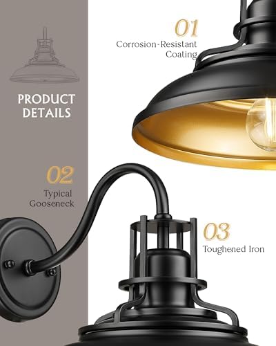 FEMILA 12” Outdoor Barn Light Fixture, Exterior Lighting Fixtures, Black Wall Mount Porch Lights Outdoor House Lights for Front Door， 4FY15-1W BK - Image 3