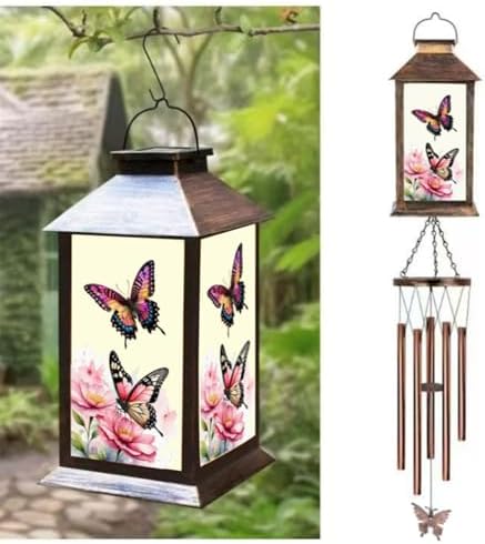 Butterfly Lantern Wind Chimes, Solar Butterfly Wind Chime, Gifts for Mom, Women, Grandma, Garden Courtyard Lawn Decor, Gift for Christmas and New Year, Mobiles Decorative Gifts by JOBOSI