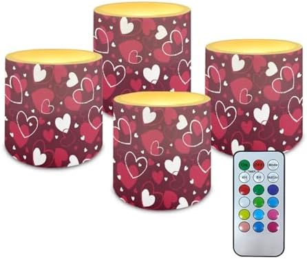 Flickering Flameless Candles with Remote Battery Operated Candles with Timer Red Hearts LED Pillar Tea Lights for Valentines Day Banquet Home Decorations by Merkmak