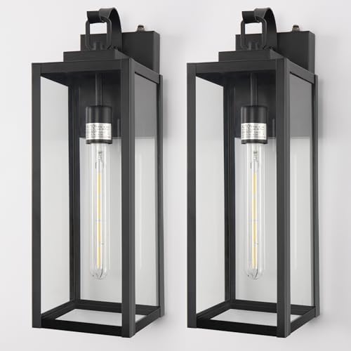 DORESshop 18 Inch Large Size Dusk to Dawn Outdoor Wall Lights, Matte Black Waterproof Anti-Rust Outdoor Light Fixtures Wall Mount with Clear Glass Shade for Porch, Garage, Doorway, 2 Pack by DORESshop