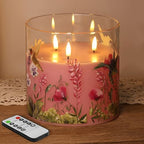Pink Hummingbird Large 3 Wick Glass Flameless Pillar Candle with Remote by EywamageCandles