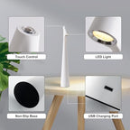 Rechargeable Table Lamp Cordless, Battery Operated Portable Table Lamps 3 Color Dimmable Desk Lamp LED Metal Modern Night Light for Bedroom Living Room Office Indoor Outdoor Couple Dinner (White) - Image 5
