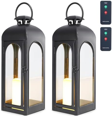 Bdor Decorative Outdoor Lantern Candle,Black Lantern Remote,20 Inch,2 Pack by Bdor