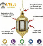 Vela Lanterns Hanging Moroccan Lamp - Exotic Decorative Patio & Porch Decor, Indoor Outdoor Tea Light Candle Lantern Holder with Chain (11" Medium, Gold, 3-Pack) - Image 6