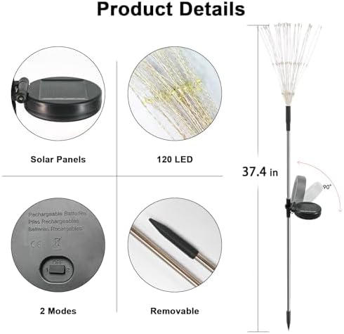 Solar Garden Lights Outdoor, 6 Pack 120 LED Twinkling Firework Lights Decorative with 2 Modes, Outdoor Waterproof Solar Starburst Light for Outside Yard Pathway Garden Decor, White - Image 6
