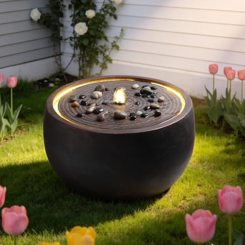 Rusted Ripple Fountain w/Warm LED, Resin Indoor Outdoor Zen Decor - Image 2