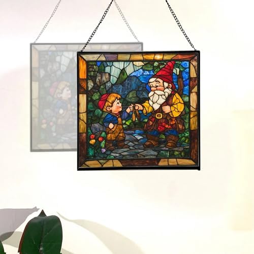 Gnome with Legacy Teaching Stained Glass Suncatcher – Square Hanging Window Panel for Home, Garden, Nursery, Halloween, Christmas, Memorial Day – Whimsical Glass Art Gift for Gnome Lovers zr8rrc - Image 4