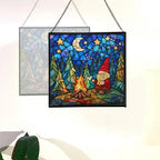 Camping Gnome Delight Stained Glass Suncatcher – Square Hanging Window Panel for Home or Greenhouse – Whimsical Glass Art Gift for Garden Lovers, Christmas, Halloween, Father Days PbwBv7 - Image 4