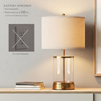 O’Bright Luma - Battery Powered Table Lamp, Cordless Glass Bedside Lamp with Rechargeable Battery, Full Size 19.5 Inch Height, Touch Dimmer, Type-C Charging, Clear Glass Design, Antique Brass - Image 2