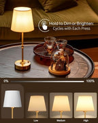 EppieBasic Cordless Table Lamp Rechargeable: Fast Charging & Long Lasting - 2700K Warm Light Samll Vintage Gold Lamps for Women Housewife - Dinning Living Room Bedroom - Image 6
