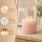 Amagic 3 Wick Extra Large Flameless Pillar Candles with Timer Remote, Pink - Image 5