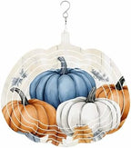 Fall Wind Spinners for Yard and Garden Orange Blue Pumpkin Wind Spinner Autumn Harvest 3D Metal Stainless Steel Pumpkin Wind Sculptures Chimes Outdoor Patio Thanksgiving Hanging Ornament 12 Inch by Home+L6