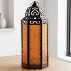 Vela Lanterns Decorative Indoor Candle Holder Table Centerpieces - Moroccan Hanging Outdoor Patio & Porch Home Decor, Turkish Floor Lamp for Wedding, Ramadan, Halloween (Extra Large 16", Amber Glass) by VelaCandleLanterns
