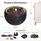 12.2" Outdoor Water Fountain, Modern Round Bowl Ripple Design, Outdoor Freestanding Water Fountain with LED Lights and Pump, Garden Water Feature, Polyresin Stone Finish, Pink Purple - Image 2