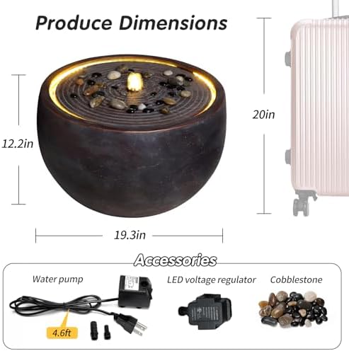 Rusted Ripple Fountain w/Warm LED, Resin Indoor Outdoor Zen Decor - Image 3
