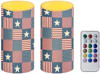 Independence Flag Design 2 Pack Set Flameless Candles, Flameless Flickering Electric Candle, Battery Operated LED Lights for Table, Festival Celebration, Porch and Patio by Merkmak
