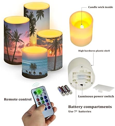 Flameless Light Candles for Home Decor, Battery Operated Candles with Color Changing Timer Remote Control 3'' 4'' 5'' 6'' Fake Pillar Candles Tealights, Coconut Tree Various - Image 2