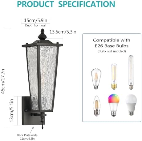 2-Pack Outdoor Wall Light,Black Exterior Waterproof Lantern - Image 2