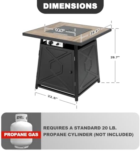 Nuu Garden 28 Inch Outdoor Propane Fire Pit Table, 50,000 BTU Square Gas Fire Table with Ceramic Tabletop, Lava Rock for Garden Backyard Party, Black - Image 6