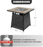 Nuu Garden 28 Inch Outdoor Propane Fire Pit Table, 50,000 BTU Square Gas Fire Table with Ceramic Tabletop, Lava Rock for Garden Backyard Party, Black - Image 6