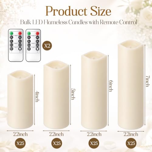 Retisee 100 Pack Waterproof Flameless Candles with Remote Timer LED Battery Operated Candles Long Lasting (H 4" 5" 6"7" x D 2.2") for Halloween Wedding Christmas Festival Home Fireplace Outdoor Indoor - Image 2