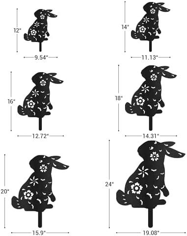 Floral Rabbit Metal Garden Stake Decorative, Elegant Floral Cutout Design Silhouette Statues for Yard Art, Outside, Patio, Outdoor Decor, Garden Decorations, Lawn Ornaments - 20" Black - Image 6