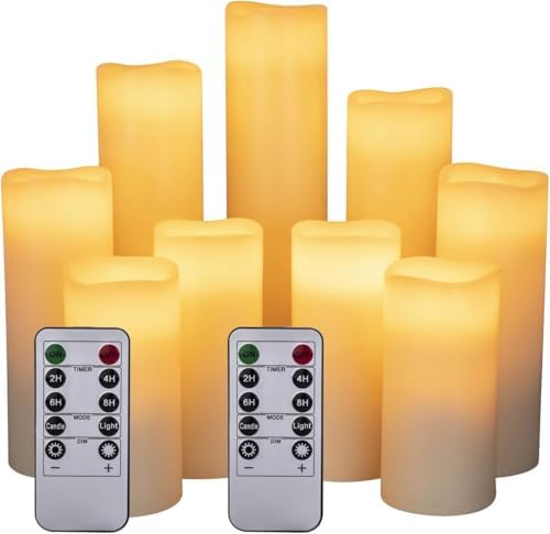 Flameless Battery Operated Led Candles10-Key Remote 24Hours Timer Set of 9 by Biyanuo