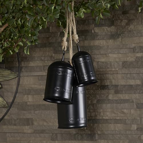 Deco 79 Metal Indoor Decorative Cow Bells Tibetan Inspired Meditation Bell with Jute Hanging Rope, Set of 3 Cow Bell 12", 9", 7"H, Black - Image 3
