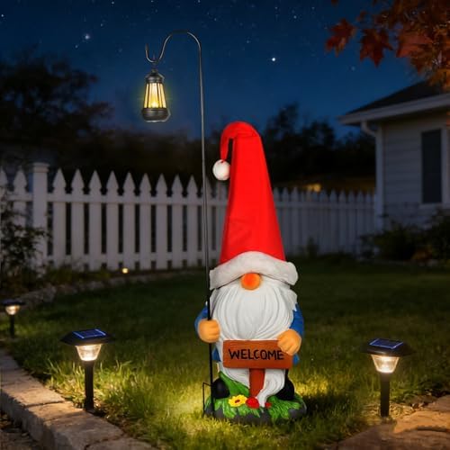Enrichoice 39" Tall Large Garden Gnomes Outdoor with Solar Lantern, Weatherproof PVC Gnomes Decorations for Yard Statue with Ground Stake for Lawn, Pathway, Patio & Porch Decor (Excluding Battery) by Enrichoice