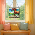 Dark Bay Thoroughbred Horse galloping along wind-cut shore Square Suncatcher – Stained Glass Style Window Panel with Pastoral Scene, Custom Decorative Hanging Art for Equestrian Home, Christmas taLOEO by Custom