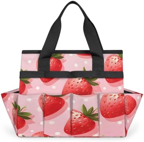 Strawberry Garden Tool Bag Organizer Heavy Duty Summer Fruit Gardening Tote Bag with 10 Pockets for Women Men Gardening Gifts by Home
