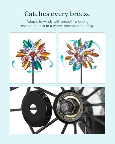 Solar Garden Wind Spinners with Light, Metal Yard Wind Spinners with Stake for Outdoor Lawn Decor (20" W x 77" H) - Image 3