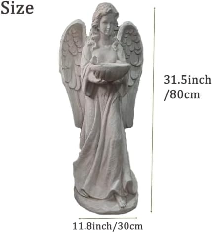 Outdoor Angel Statue with Birdbath, Garden Sculpture Decorations for Yard Patio Deck Home Entryway Hallway (Angel-Grey) - Image 2