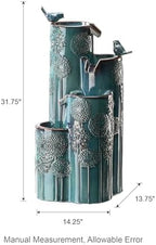 Glitzhome 31.75" H Ceramic Outdoor Water Fountain with LED Lights, 4-Tier Vase Outdoor Fountain, Turquoise Glaze,Dandelion Texture, Bird Bath Cascading Waterfall for Garden, Patio, or Porch - Image 2