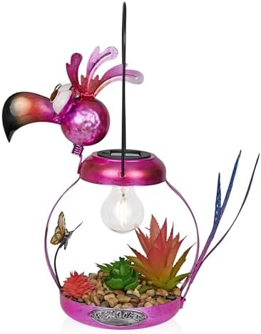 Alpine Corporation LYT288SLR-HH Solar-Powered Metal Flamingo w/Garden Enclosed LED Light, Solar Patio Décor, 16''H, Pink - Image 3