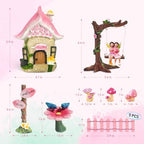 DONABELA Fairy Garden Decor Kit Pink Resin Miniature House Figurines Set Swing Directional Sign Bird Drinking Pool Fence Little Mushroom Outdoor Tiny Accessories Supplies - Image 4