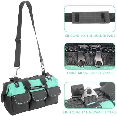 Women Garden Tools Bag 16inch Wide Mouth Tool Bag with Molded Base and Plastic-Padded, Inside Pockets for Tool Storage and Organization,600D polyester fabric (Teal color) - Image 3