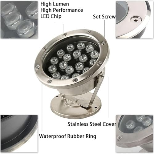 LED Underwater Pond Lights - LED Beam Spotlight, 12V Submersible LED Pool Lamp, Adjustable 180° Landscape Light, IP68 Waterproof Led Spotlight, For Garden, Fountain, Courtyard(Yellow,3W(AC12v)) - Image 3